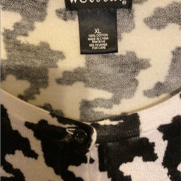 Houndstooth Cardigan button up long Sleeve Sweater light weight Black White XL - Picture 3 of 4